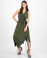 Anne Klein Women's Surplice Handkerchief-Hem Sleeveless Midi Dress