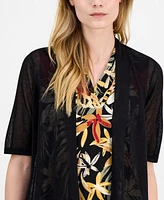 Anne Klein Women's Sheer Open-Front Short-Sleeve Cardigan