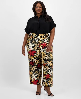 Anne Klein Plus Floral-Print Wide-Leg Pants