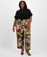 Anne Klein Plus Floral-Print Wide-Leg Pants