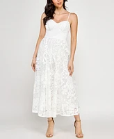 Seni & Cade Juniors' Sleeveless Lace Fit Flare Midi Dress