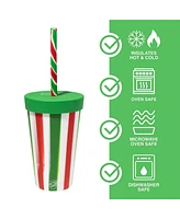 Kids Straw Tumblers 8oz: 4 pk - (2) Peppermint & (2) Poinsettia