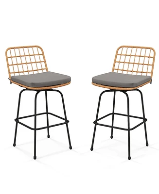 Patio 360° Swivel Bar Stools Set of 2 with Backrests & Footrests Soft Seat Cushions