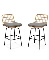 Patio 360° Swivel Bar Stools Set of 2 with Backrests & Footrests Soft Seat Cushions