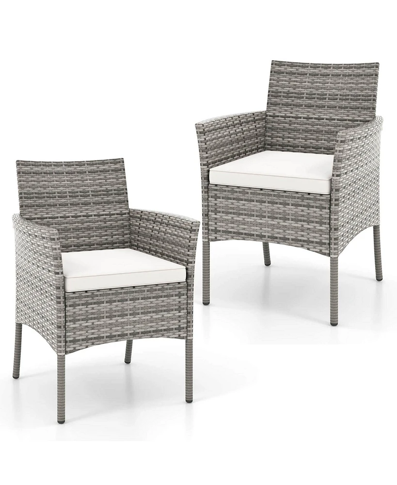 Set of 2 Patio Rattan Arm Dining Chair Cushioned Sofa Furniture