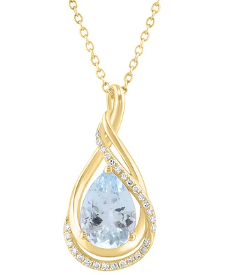 Effy Collection Diamond (1/10 ct. t.w.) & Aquamarine (1-1/2 ct. t.w.) Pendant in 14k Yellow Gold, 17" + 1" extender