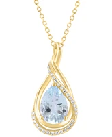 Effy Collection Diamond (1/10 ct. t.w.) & Aquamarine (1-1/2 ct. t.w.) Pendant in 14k Yellow Gold, 17" + 1" extender