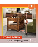 Wlive Lift Top Coffee Table for Living Room,Coffee Table with Storage,Hidden Compartment and Metal Frame, Central Table for Reception Room,Rustic Brow
