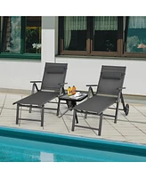 2PCS Patio Lounge Chair W/ Wheels Neck Pillow Aluminum Frame Adjustable