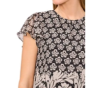CeCe Women's Crewneck Short-Flutter Sleeve Blouse