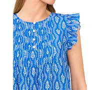 CeCe Women's Floral Button-Front Ruffle-Sleeve Blouse