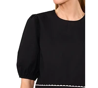 CeCe Women's Puff-Short-Sleeve Round-Neck Cotton Top
