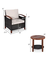 Gymax 3PCS Outdoor Patio Rattan Conversation Set Outdoor Furniture Set w/ Cushion
