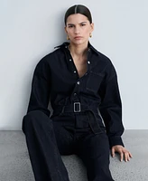 Mango Women's Denim Belted Jumpsuit