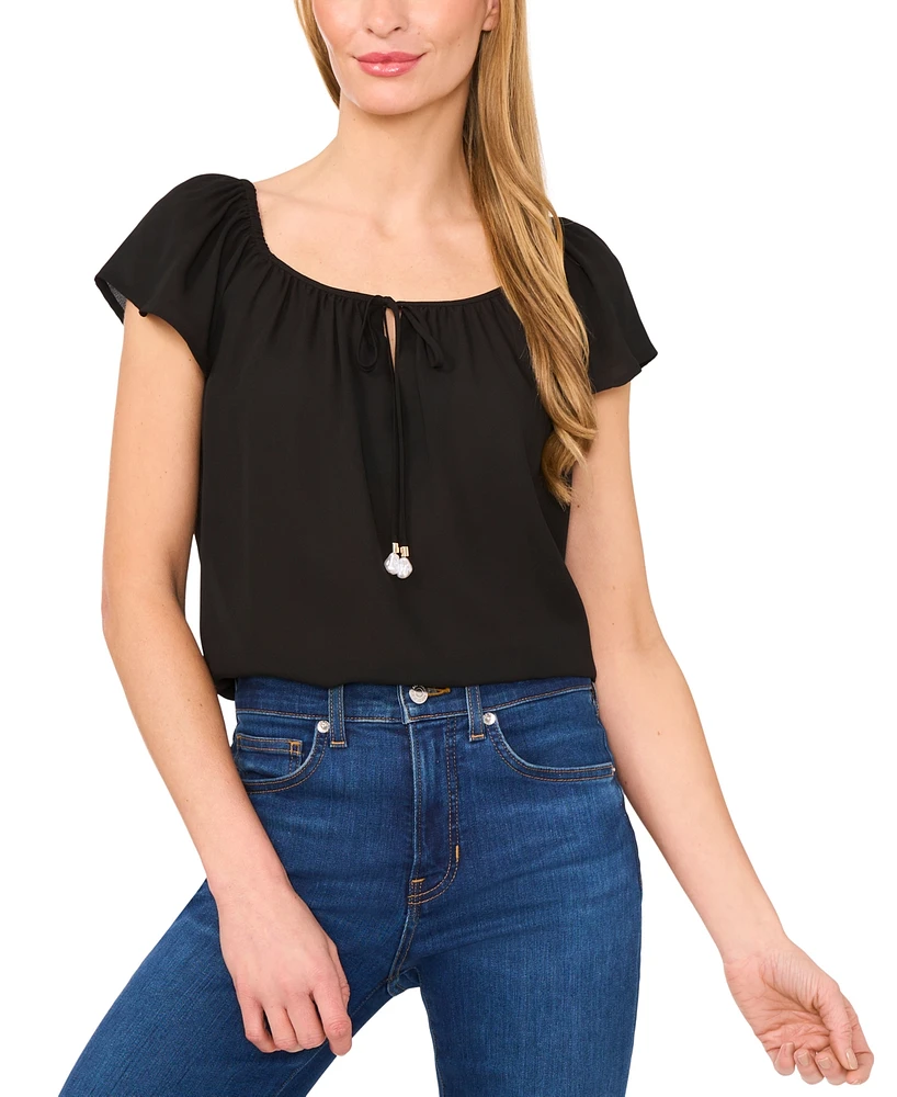 CeCe Women's Round-Neck Flutter-Sleeve Blouse