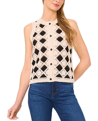 CeCe Women's Cotton Contrast-Pattern Sleeveless Cardigan
