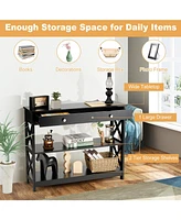 Console Table 3-Tier with Drawer and Storage Shelves