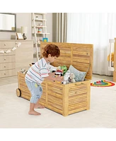 Rolling Patio Wooden Deck Box with 2 Wheels and Side Handle for Outdoor
