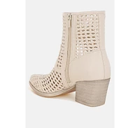Artisole Woven Pleather Block Heel Boots