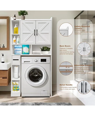 Over The Toilet Storage Cabinet, Farmhouse Storage Cabinet Over Toilet with 2 Barn Door & Toilet Paper Holder StandHome Space-Saving Toilet Rack for B
