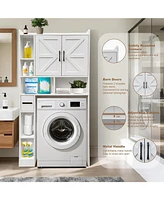 Over The Toilet Storage Cabinet, Farmhouse Storage Cabinet Over Toilet with 2 Barn Door & Toilet Paper Holder StandHome Space-Saving Toilet Rack for B