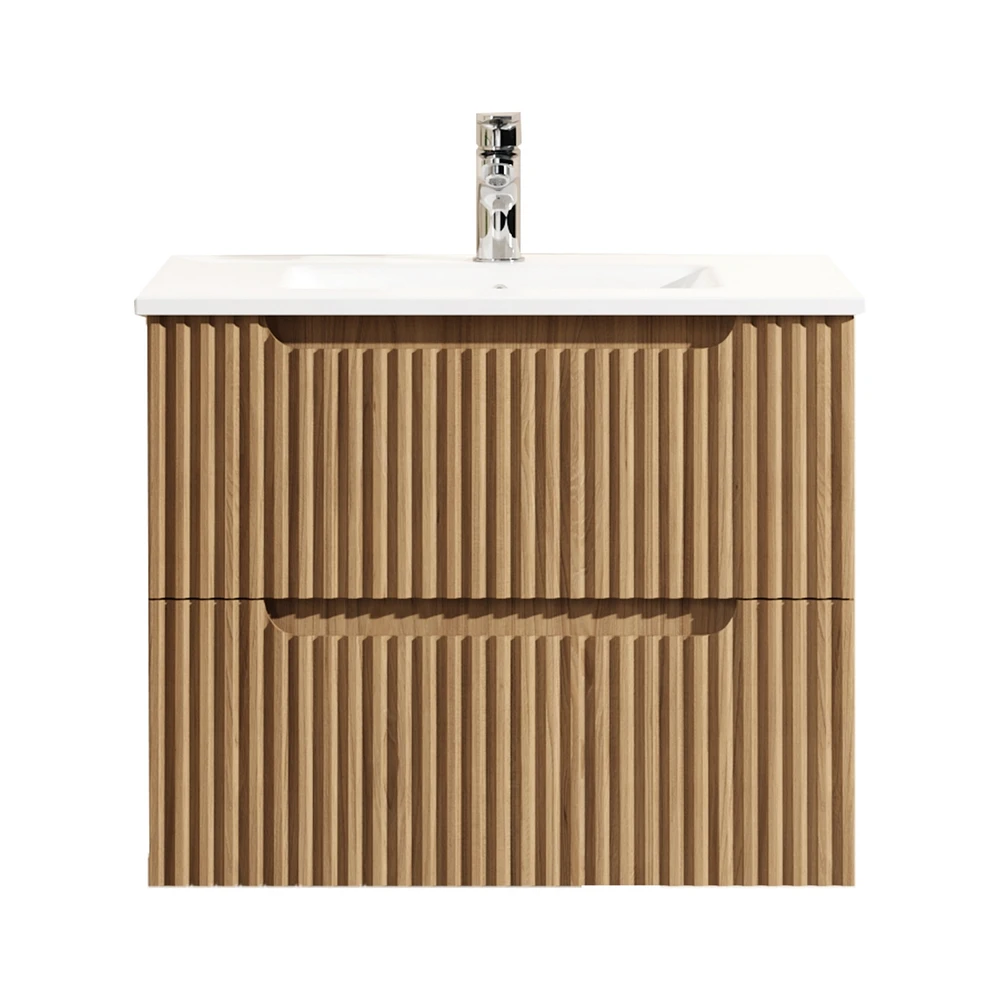 Casainc 24" Wall Mounted Walnut Bathroom Vanity Cabinet with White Basin Sink Combo Floating