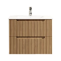 Casainc 24" Wall Mounted Walnut Bathroom Vanity Cabinet with White Basin Sink Combo Floating