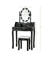 Makeup Dressing Table with Touch Switch Lighted Mirror and Cushioned Stool