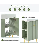 Casainc 21.6" Green Bathroom vanity, Combo Cabinet, Bathroom Storage Cabinet, Single Ceramic Sink, Left side storage
