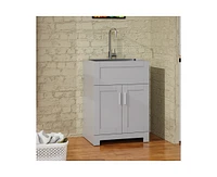 Casainc 24" Bathroom Sink Vanity Laundry Utility Gray Cabinet w/ Stainless Steel Sink Combo