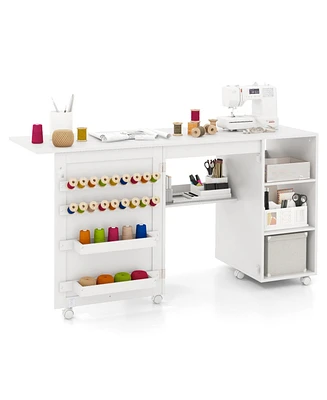 Multifunctional Folding Sewing Machine Craft Station with Storage Shelves