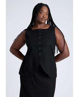 Eloquii Plus Square Neck Scoop Hem Linen Blend Vest