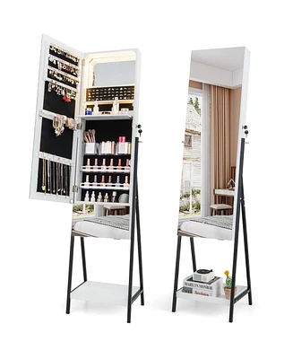 Lockable Freestanding Jewelry Organizer with Full-Length Frameless Mirror