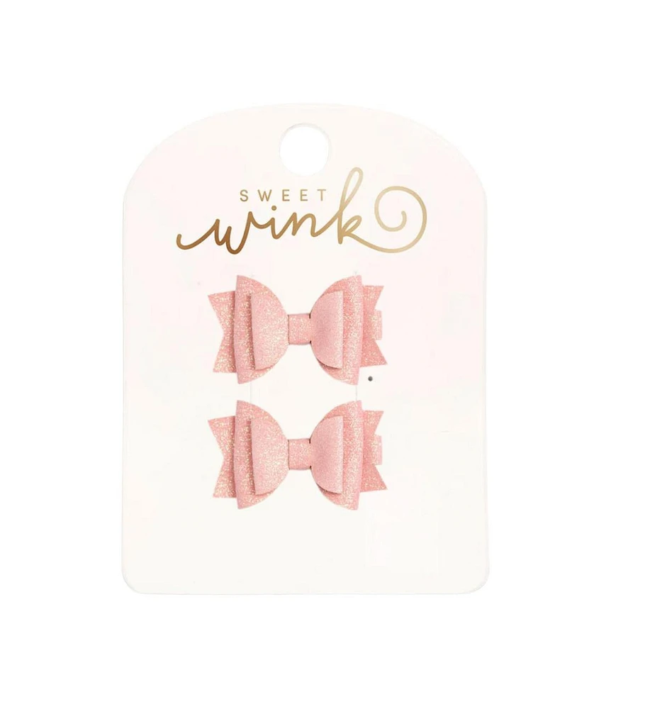 Sweet Wink Girls Blush Glitter Bow Clip Set