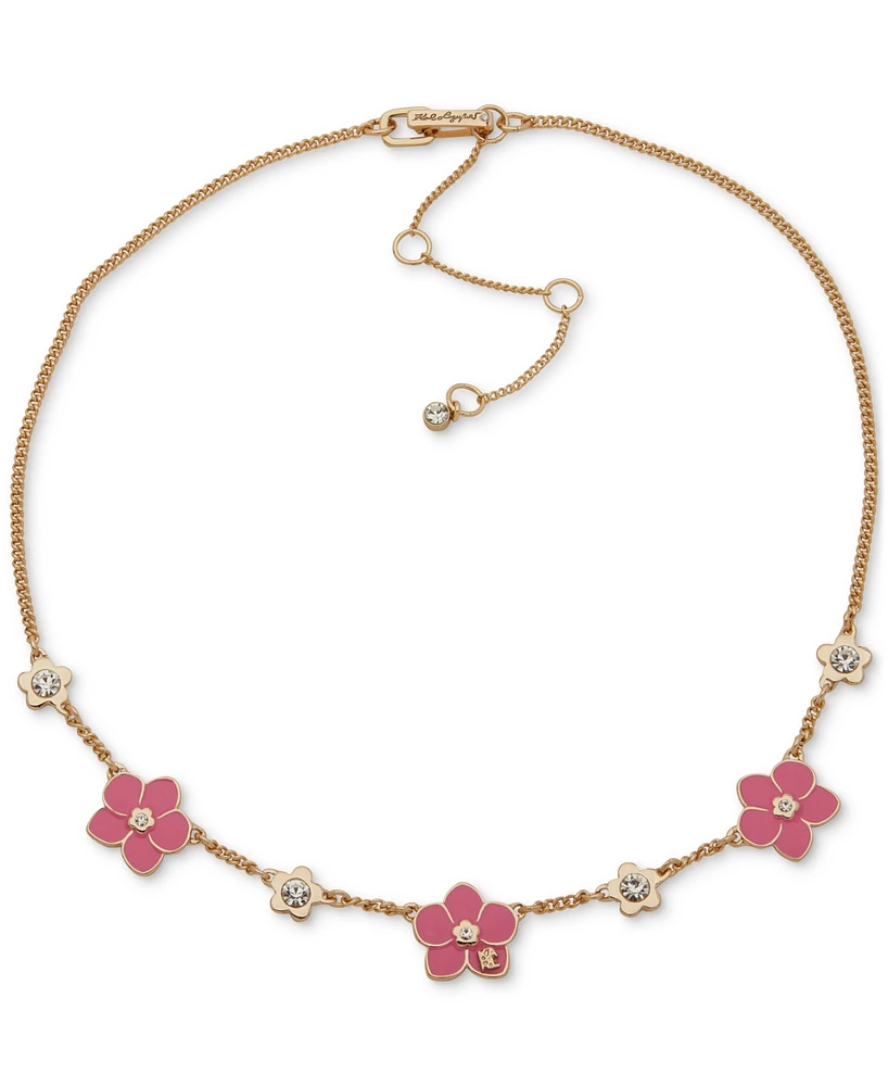 Karl Lagerfeld Paris Gold-Tone Enamel & Crystal Flower Collar Necklace, 16" + 3" extender