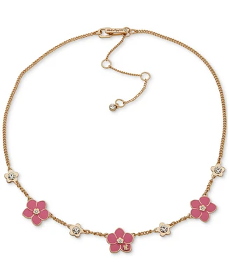 Karl Lagerfeld Paris Gold-Tone Enamel & Crystal Flower Collar Necklace, 16" + 3" extender