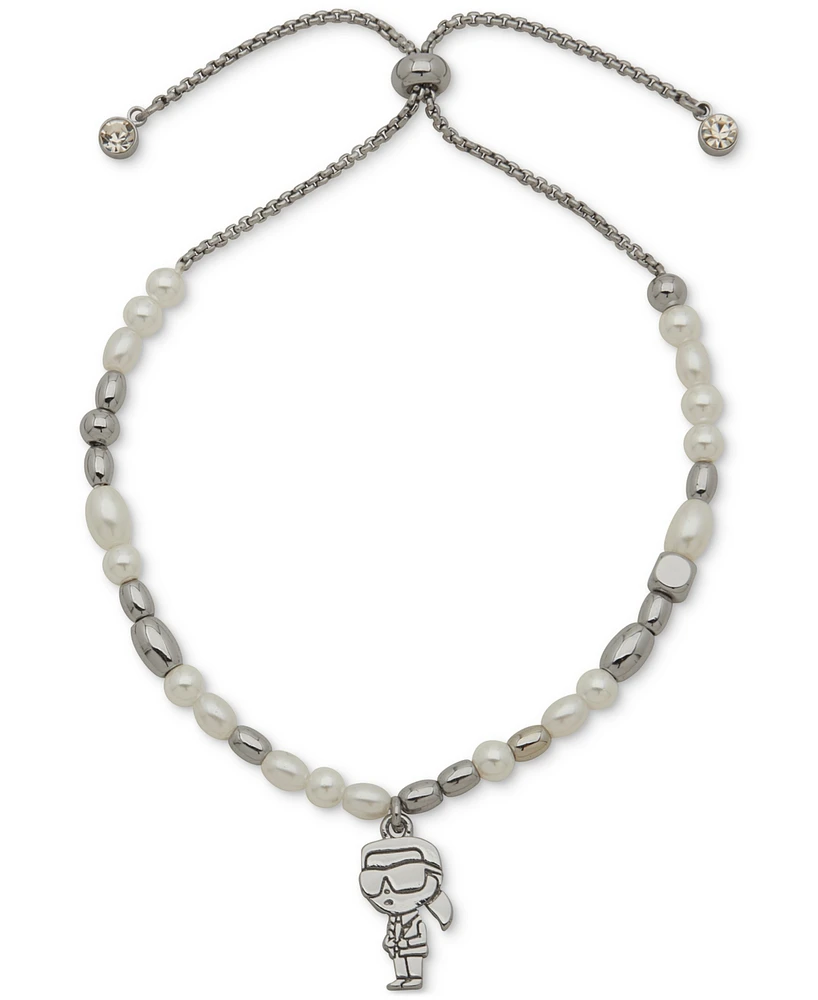 Karl Lagerfeld Paris Silver-Tone Imitation Pearl Charm Slider Bracelet