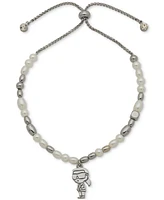 Karl Lagerfeld Paris Silver-Tone Imitation Pearl Charm Slider Bracelet