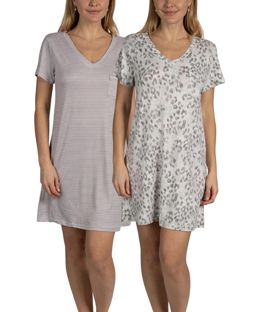 Tahari Women's 2-Pack V-Neck Short Sleeve Nightshirts
