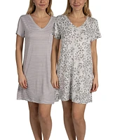 Tahari Women's 2-Pack V-Neck Short Sleeve Nightshirts