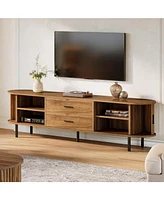 Tribesigns 70" Mid-Century Modern Tv Stand for 75" Tv, Fluted Entertainment Center with Sliding Tambour Doors, Drawers and Adjustable Shelves, Walnut