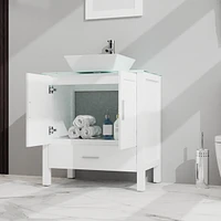 Casainc 30" White Bathroom Vanity and Sink Combo Glass Top Cabinet With Mirror