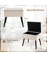 Velvet Storage Ottoman with Solid Wood Legs for Living Room Bedroom