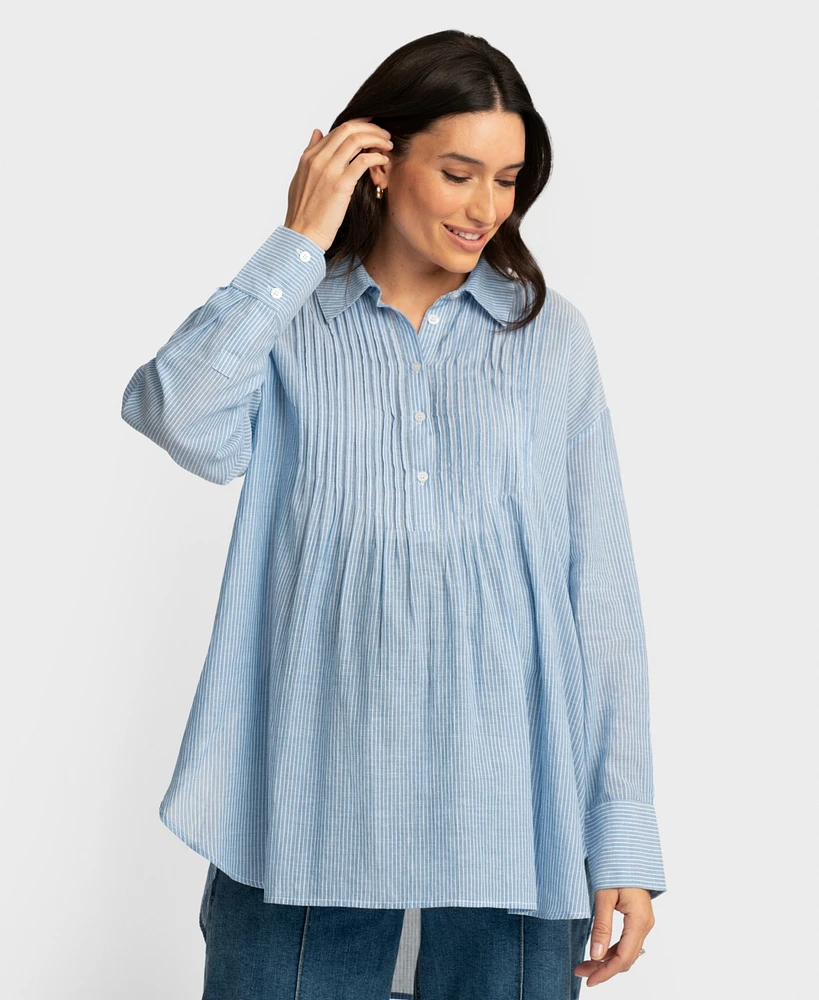 Seraphine Women's Maternity Pintuck Ticking-Stripe Shirt Top