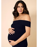 Motherhood Maternity Rib Knit Short Sleeve Off The Shoulder Top