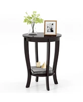 2-tier Round End Table with Solid Wood Legs