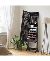 Lockable Mirrored Jewelry Cabinet Armoire Storage Organizer Box