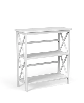 3-Tier Wooden Multi-Functional X-Design Etagere Storage Bookshelf