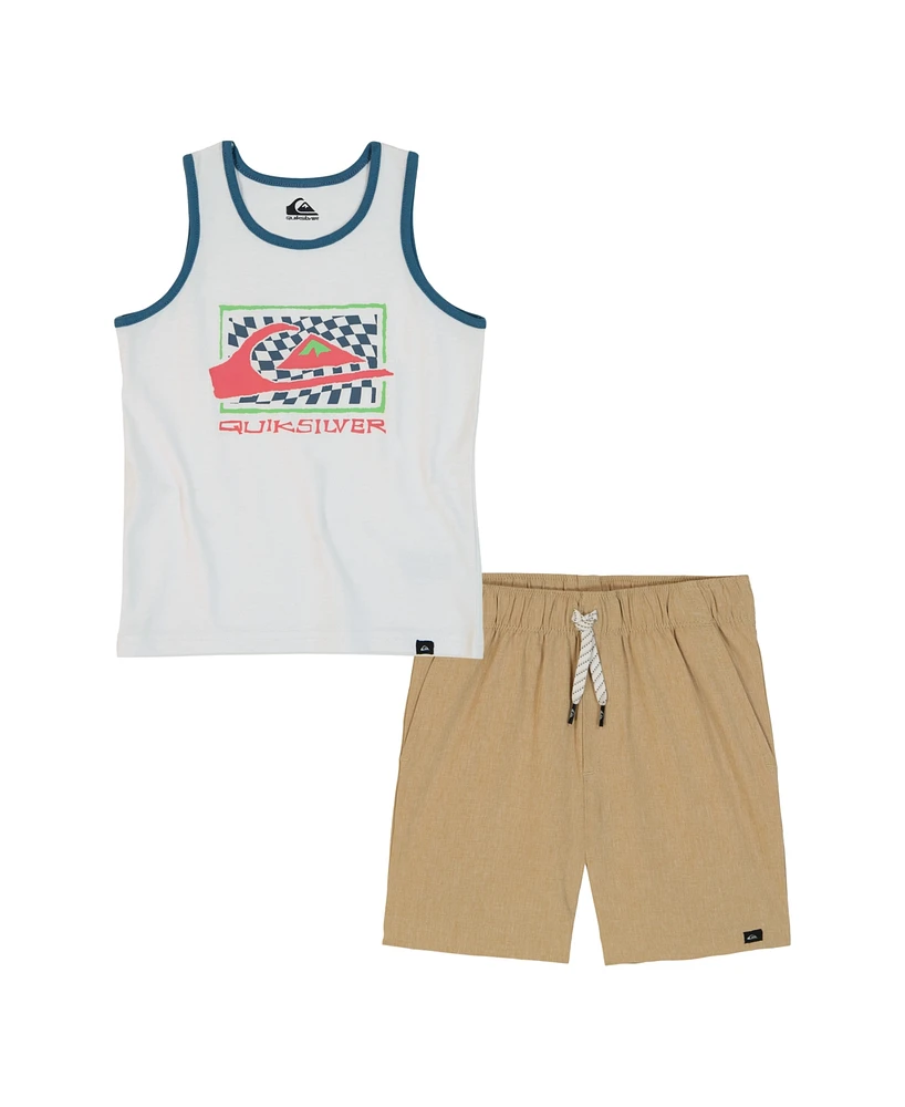 Quiksilver Toddler and Little Boys 2-Piece Logo Racer Tank Top Stretch Tech Shorts Set