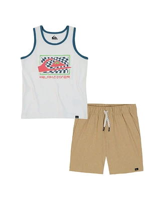 Quiksilver Toddler and Little Boys 2-Piece Logo Racer Tank Top Stretch Tech Shorts Set